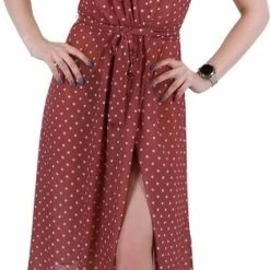 Produkt Bruine Midi-Jurk Met Stippen, Licht Materiaal, Zeer Stijlvol - John Zack / XXL