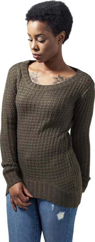 Urban Classics Dames Trui Ladies Long Wideneck Sweater Olive 5 Urban Classics Dames Trui Ladies Long Wideneck Sweater Olive - Afbeelding 5