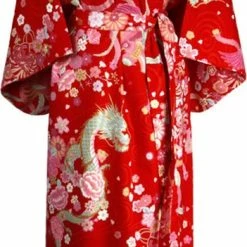 DongDong - Originele Japanse Kimono - Katoen - Draak En Phoenix Motief - Rood - L/XL