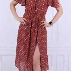 Produkt Bruine Midi-Jurk Met Stippen, Licht Materiaal, Zeer Stijlvol - John Zack / XXL -Dameskleding Verkoop 402x840 4