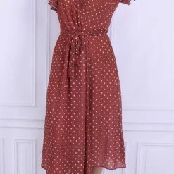 Produkt Bruine Midi-Jurk Met Stippen, Licht Materiaal, Zeer Stijlvol - John Zack / XXL -Dameskleding Verkoop 407x840