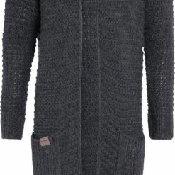 Knit Factory Alex Lang Gebreid Dames Vest - Antraciet - 40/42 - Met Steekzakken