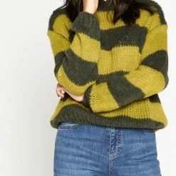 LOLALIZA Gestreepte Trui - Khaki - Maat XL