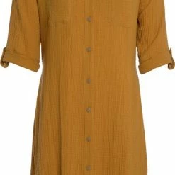 Knit Factory Kim Dames Blousejurk - Oker - L - 100% Biologisch Katoen - Knielengte