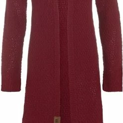 Knit Factory Luna Lang Gebreid Dames Vest - Bordeaux - 40/42