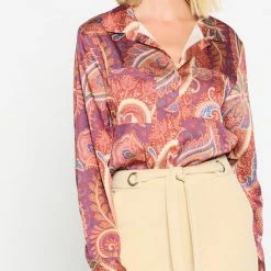 LOLALIZA Satijnen Hemd Met Paisleyprint - Oranje - Maat 38