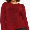 LOLALIZA Lurex T-shirt Met Lange Mouwen - Rood - Maat XL
