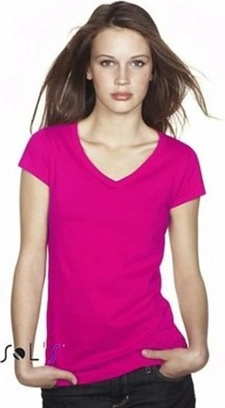 Sols Dames T-shirt V-hals Fuchsia 42 (XL) 2 Sols Dames T-shirt V-hals Fuchsia 42 (XL) - Afbeelding 2