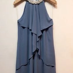 Merkloos Avondjurk Met Parels Op De Kraag - Blauw - Maat M