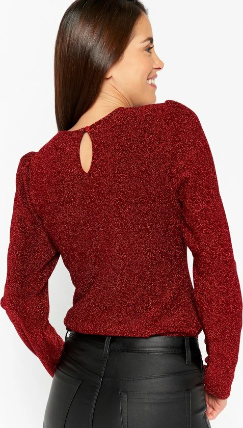 LOLALIZA Lurex T-shirt Met Lange Mouwen - Rood - Maat XL 2 LOLALIZA Lurex T-shirt Met Lange Mouwen - Rood - Maat XL - Afbeelding 2