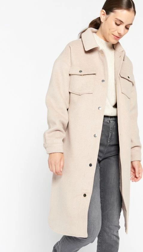 LOLALIZA Lange Mantel - Beige - Maat L 1 LOLALIZA Lange Mantel - Beige - Maat L