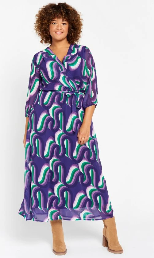 LOLALIZA Wikkeljurk Met Retroprint - Paars - Maat 38 7 LOLALIZA Wikkeljurk Met Retroprint - Paars - Maat 38 - Afbeelding 7