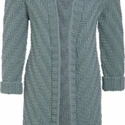 Knit Factory Sally Gebreid Dames Vest - Stone Green - 40/42 - Grof Gebreid