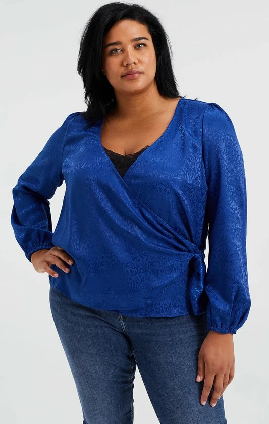 WE Fashion Dames Overslagblouse Met Jacquard Dessin - Curve 4 WE Fashion Dames Overslagblouse Met Jacquard Dessin - Curve - Afbeelding 4