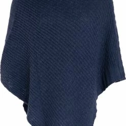 Knit Factory Nicky Gebreide Dames Poncho - Jeans - One Size - Met Opstaande Kraag