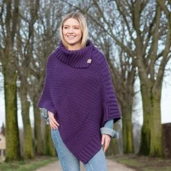 Knit Factory Nicky Gebreide Dames Poncho - Jeans - One Size - Met Opstaande Kraag -Dameskleding Verkoop 550x550 50