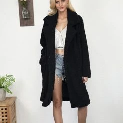 Merkloos MKL - Dames Winter Jas - Mantel - Vrouwen Vest - Nepbont Jas - Nep Bont Lang Jas Knoppen - Luxe Lange Imitatie Bontjas - Elegant Vest - Top Kwaliteit - Kleur Zwart - Winddicht - Maat M -Dameskleding Verkoop 550x550 95