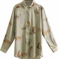 Merkloos MKL - Dames Blouses Lange Mouwen - Dierenprint - Vrouwen Satijn Blouse Luipaard Print - Shirts Vintage Office - Maat XS -Dameskleding Verkoop 550x573 1