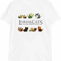 Merkloos Lord Of The Cats T-shirt - Lord Of The Rings Parodie Shirt - Wit - Maat L - Dames