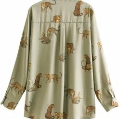 Merkloos MKL - Dames Blouses Lange Mouwen - Dierenprint - Vrouwen Satijn Blouse Luipaard Print - Shirts Vintage Office - Maat XS -Dameskleding Verkoop 550x626