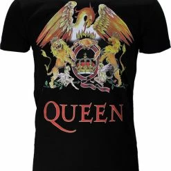 POPMERCH Queen Classic Crest Logo Band T-Shirt Zwart - Officiële Merchandise