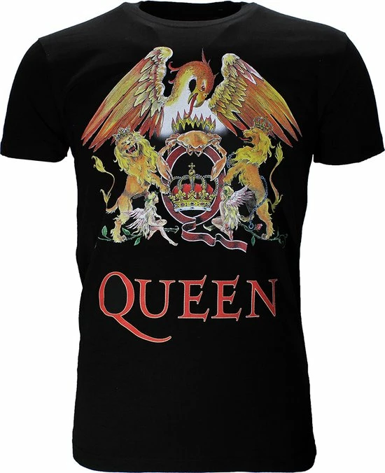 POPMERCH Queen Classic Crest Logo Band T-Shirt Zwart - Officiële Merchandise 1 POPMERCH Queen Classic Crest Logo Band T-Shirt Zwart - Officiële Merchandise