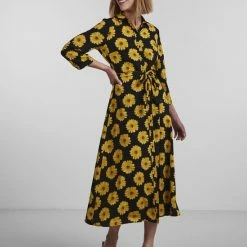 Pieces Jurk Pcjapril 3/4 Ankle Dress D2d Bc 17135407 Black/sunflower Dames Maat - M -Dameskleding Verkoop 550x725 8
