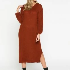 LOLALIZA Trui-jurk - Roest - Maat XL