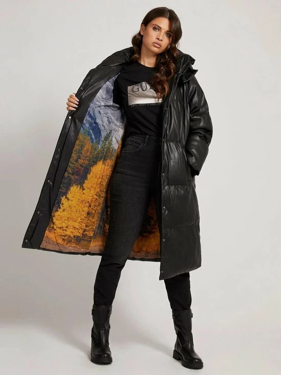 Guess Emilie Long Jacket Jassen - Zwart 1 Guess Emilie Long Jacket Jassen - Zwart