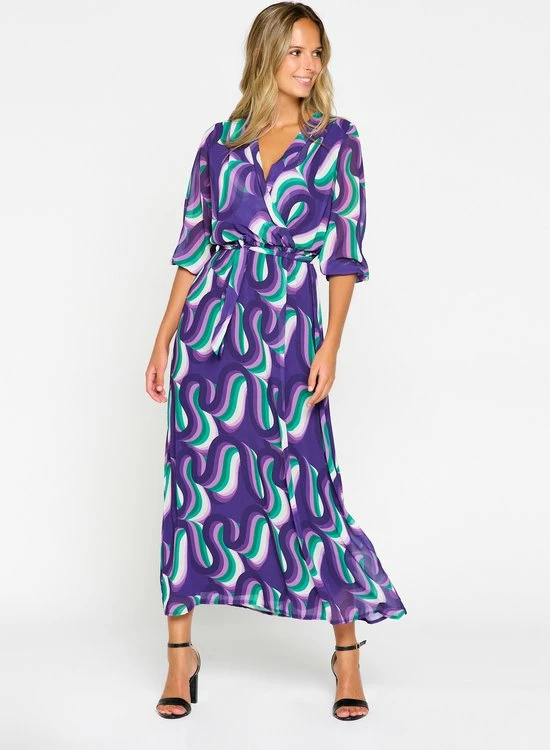 LOLALIZA Wikkeljurk Met Retroprint - Paars - Maat 38 4 LOLALIZA Wikkeljurk Met Retroprint - Paars - Maat 38 - Afbeelding 4