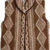 Alwero Dames Gilet "Gerda Aran 100% Wol " Bruin - Maat M