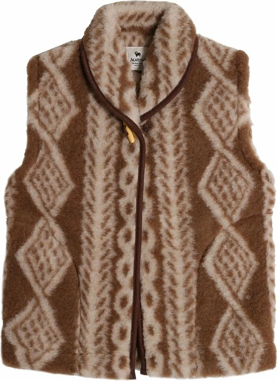 Alwero Dames Gilet "Gerda Aran 100% Wol " Bruin - Maat M 1 Alwero Dames Gilet "Gerda Aran 100% Wol " Bruin - Maat M