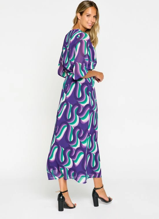 LOLALIZA Wikkeljurk Met Retroprint - Paars - Maat 38 2 LOLALIZA Wikkeljurk Met Retroprint - Paars - Maat 38 - Afbeelding 2
