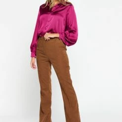 LOLALIZA Satijnen Hemd Met Pofmouwen - Paars - Maat 44