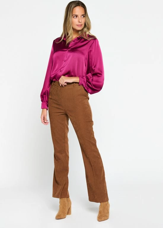 LOLALIZA Satijnen Hemd Met Pofmouwen - Paars - Maat 44 1 LOLALIZA Satijnen Hemd Met Pofmouwen - Paars - Maat 44