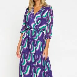 LOLALIZA Wikkeljurk Met Retroprint - Paars - Maat 38