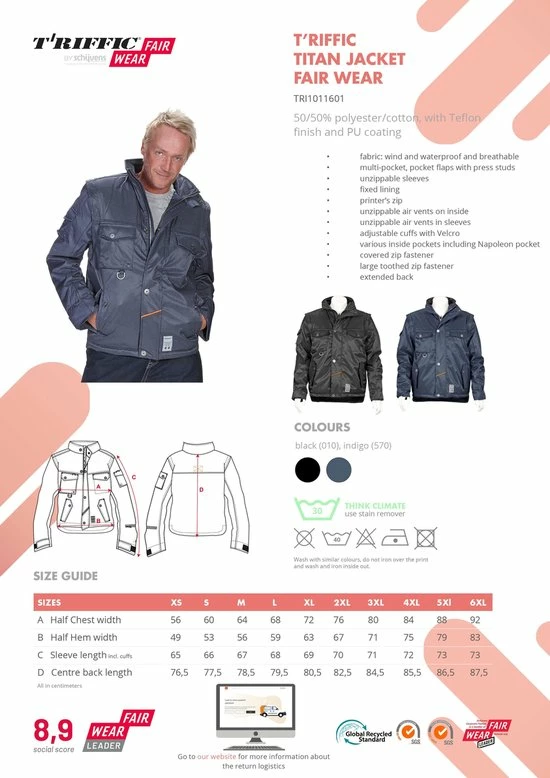 T'RIFFIC® TITAN Jack 50/50% Polyester/katoen Zwart Size XS 3 T'RIFFIC® TITAN Jack 50/50% Polyester/katoen Zwart Size XS - Afbeelding 3