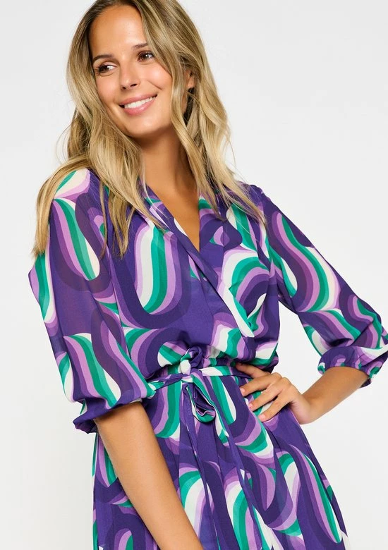 LOLALIZA Wikkeljurk Met Retroprint - Paars - Maat 38 3 LOLALIZA Wikkeljurk Met Retroprint - Paars - Maat 38 - Afbeelding 3