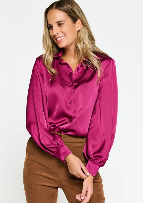 LOLALIZA Satijnen Hemd Met Pofmouwen - Paars - Maat 44 6 LOLALIZA Satijnen Hemd Met Pofmouwen - Paars - Maat 44 - Afbeelding 6