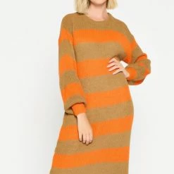 LOLALIZA Gebreide Jurk Met Colorblock - Camel - Maat XL -Dameskleding Verkoop 550x780 22