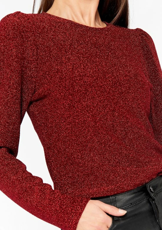 LOLALIZA Lurex T-shirt Met Lange Mouwen - Rood - Maat XL 3 LOLALIZA Lurex T-shirt Met Lange Mouwen - Rood - Maat XL - Afbeelding 3