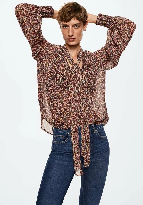 Mango Blouse Blouse Met Strik En Print 37013841 99 Dames Maat - S 1 Mango Blouse Blouse Met Strik En Print 37013841 99 Dames Maat - S