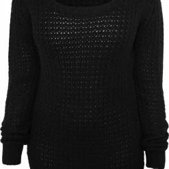 Urban Classics Dames Trui Ladies Long Wideneck Sweater Zwart