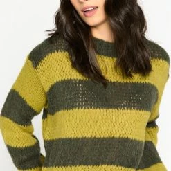 LOLALIZA Gestreepte Trui - Khaki - Maat XL -Dameskleding Verkoop 550x815