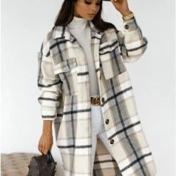 Merkloos Herfst- En Winterjas Met Geruite Print En Lange Mouwen (kleur: Grijs, Maat: XXL)-Grijs