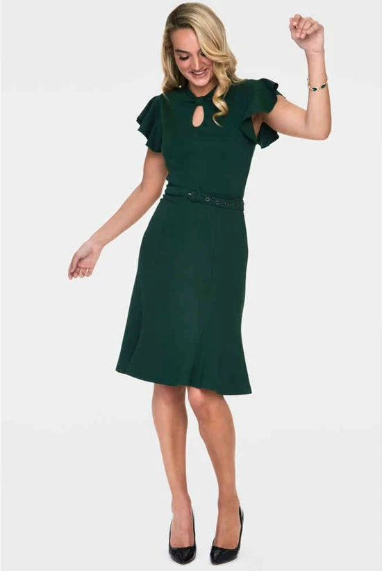 Voodoo Vixen Korte Jurk -M- Front Twist Fluffer Sleeve Groen 2 Voodoo Vixen Korte Jurk -M- Front Twist Fluffer Sleeve Groen - Afbeelding 2