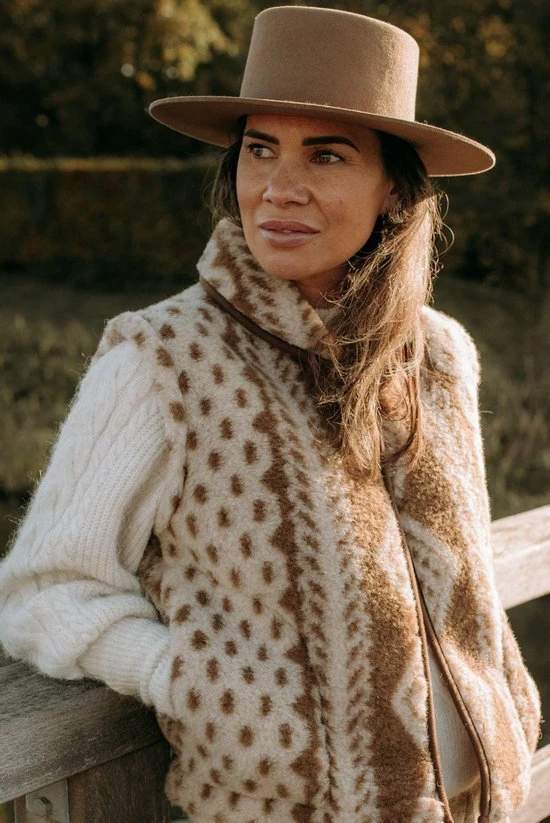 Alwero Dames Gilet "Gerda Aran 100% Wol " Bruin - Maat M 3 Alwero Dames Gilet "Gerda Aran 100% Wol " Bruin - Maat M - Afbeelding 3