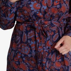 EVIVA - Lange Jurk Met Bloemenprint - Blauw, Roest -Dameskleding Verkoop 550x824 154