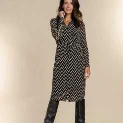 Geisha Jurk Midi Mesh Jurk Zigzag Print 27852 14 Black/light Sand Dames Maat - S