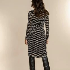 Geisha Jurk Midi Mesh Jurk Zigzag Print 27852 14 Black/light Sand Dames Maat - S -Dameskleding Verkoop 550x824 158